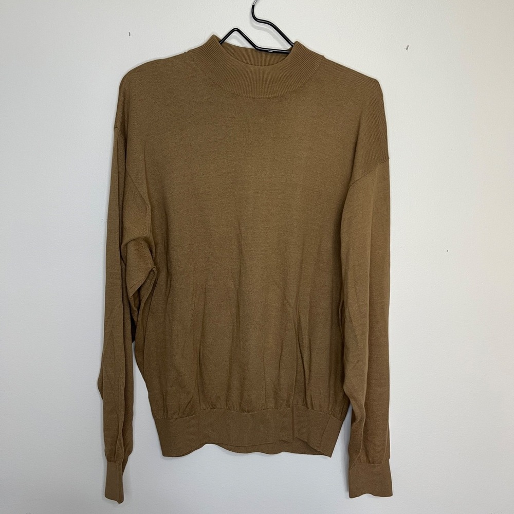 Tan Silk Blend Sweater Women's XL Timeless Essential Neutral Minimalist Capsule